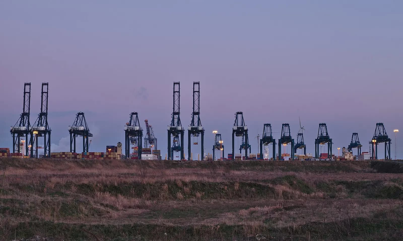 Grúas portuarias al atardecer